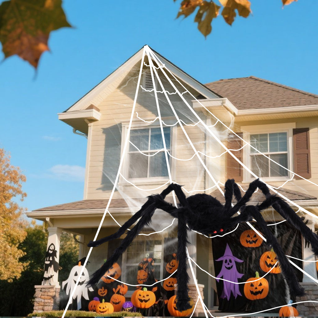 Halloween Outdoor Decoration, 250 LED Halloween Spider Light with 197'' Giant Spiderweb Artificial Spider Halloween Outdoor Decorations with Remote Control for Halloween Party Decor Yard, Garden, Hau
