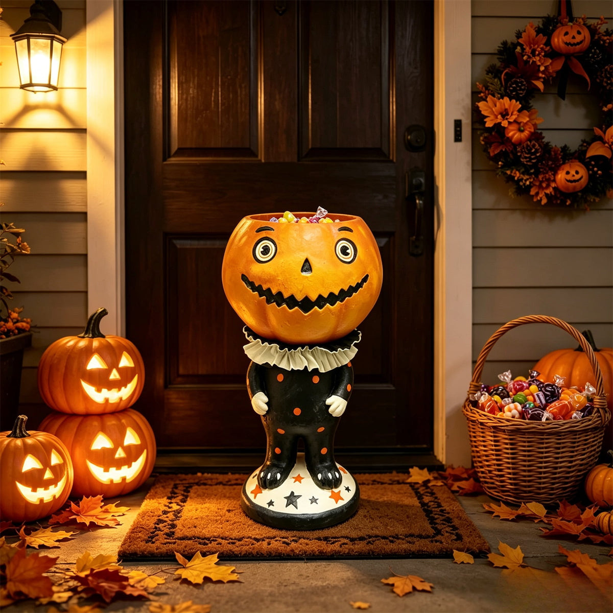 Halloween Decoration Ghost Figurine 11in Resin Ghost Statues with Pumpkin Candy Bowl for Outdoor Indoor Front Door, Porch Yard Lawn Party Decor
