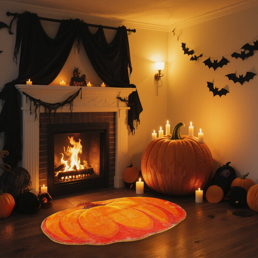 Pumpkin Rug, Halloween Thanksgiving Mat, Soft Fall Doormat for Entryway Decor, Kitchen Bathroom Living Room Floor Mat, Washable Non-Slip Holiday Home Decor