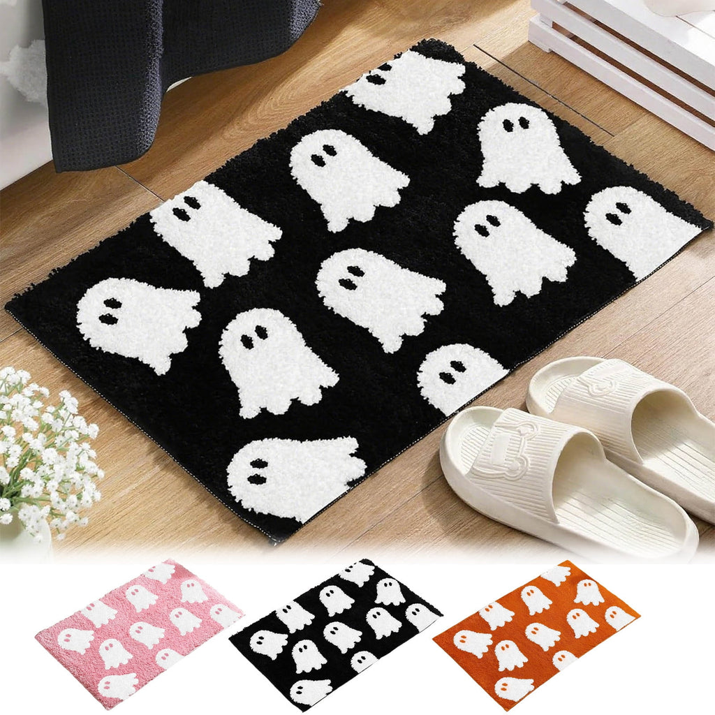 HHBEAUTY Black Ghost Bath Mat Soft Halloween Bathroom Rug Non Slip Cute Spooky Ghost Bathroom Decoration Shaggy Plush Microfiber Rug Halloween Decor for Home Bedroom Shower Floor, 15.75 x 23.62"