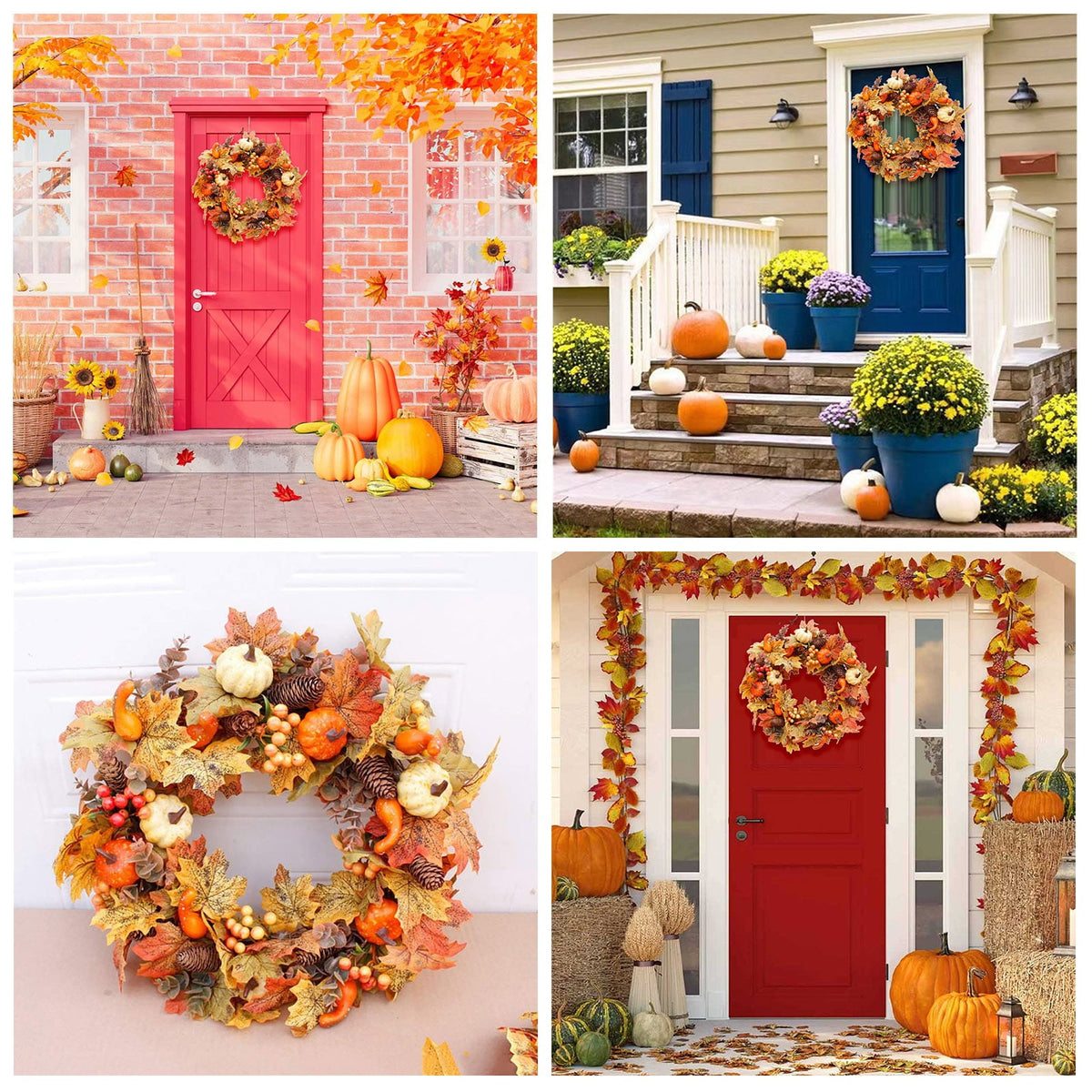 Fall Wreaths for Front Door, Farmhouse Autumn Wreath with Pumpkin Decorations, Fall Door Wreath Outdoor Indoor Thanksgiving Harvest Fall Decor