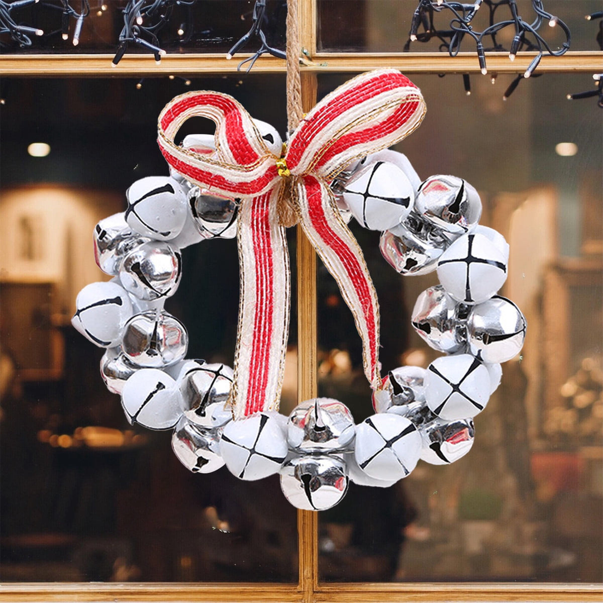 Christmas Bell Wreath Xmas Bell Garland with Bow Front Door Wreath Festival Hanging Ornament for Party Table Fireplaces Porch Walls New Years Halloween Home Decor