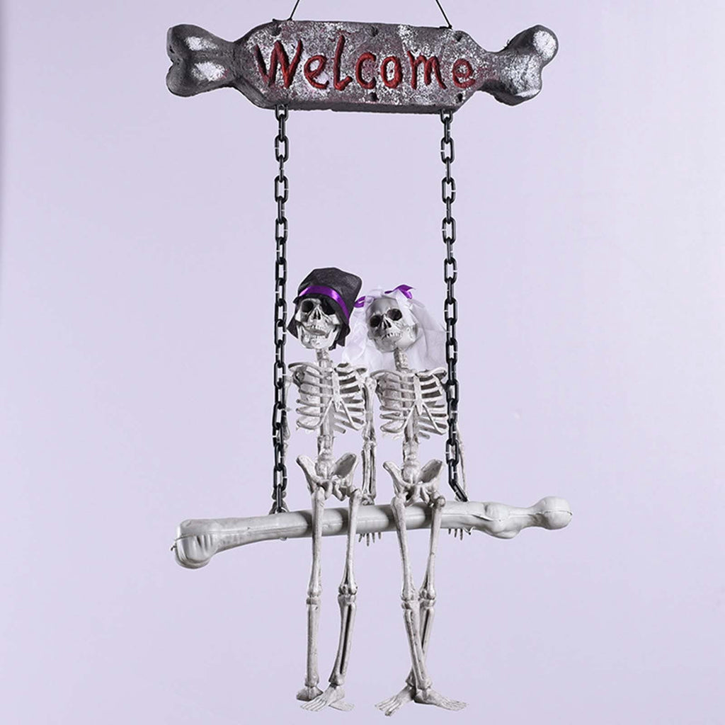 Life Size Halloween Skeleton Decor - Hanging Skeleton Couple Figurine with Realistic Bone Details Spooky Wedding Theme Decorations for Front Door, Porch, Living Room, Bedroom Halloween Party