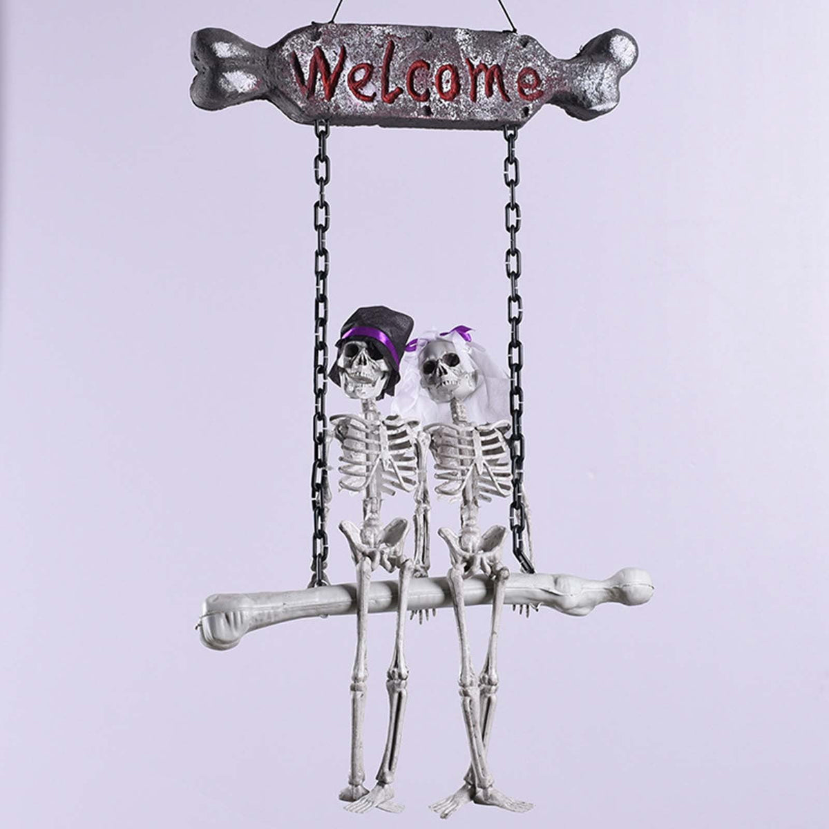 Life Size Halloween Skeleton Decor - Hanging Skeleton Couple Figurine with Realistic Bone Details Spooky Wedding Theme Decorations for Front Door, Porch, Living Room, Bedroom Halloween Party