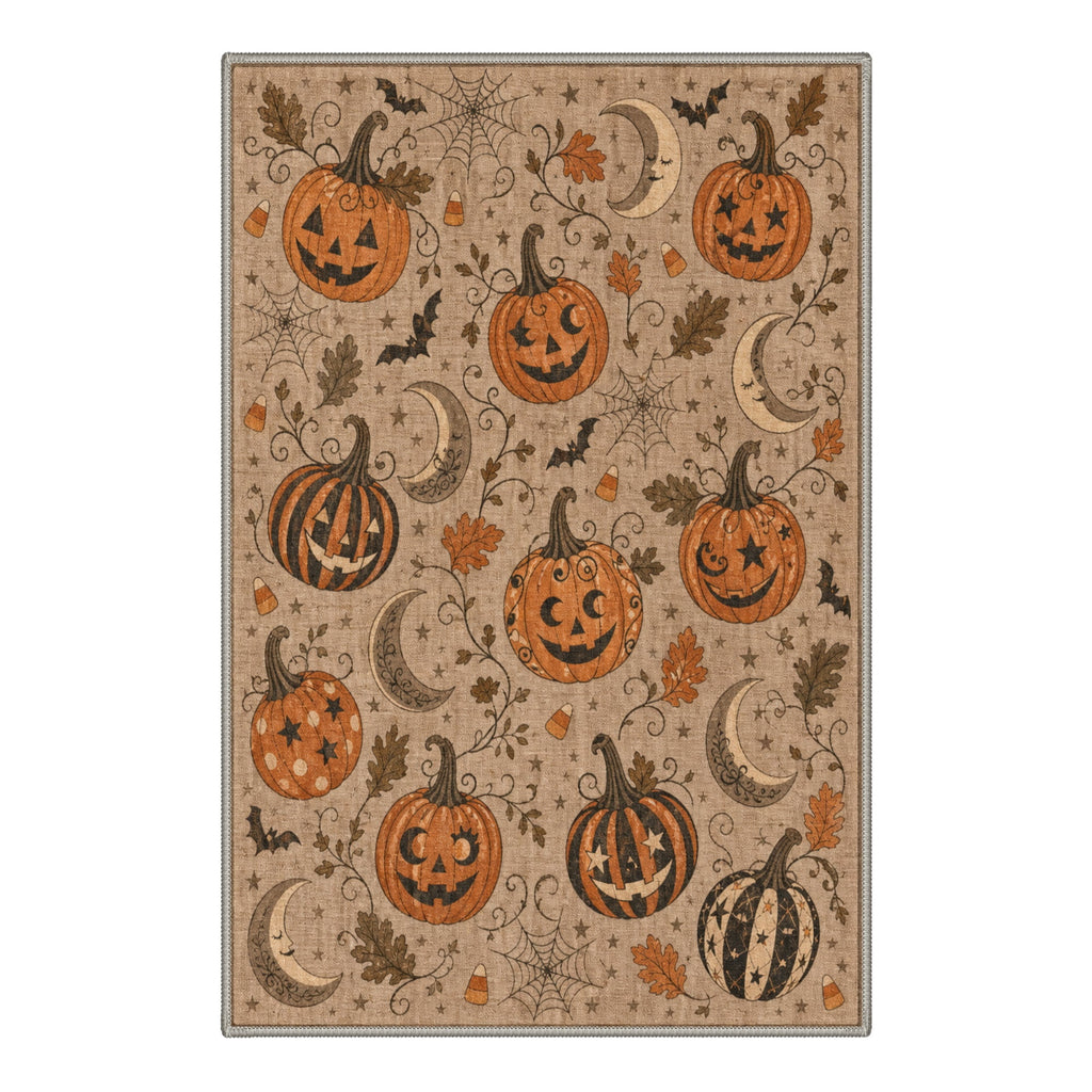 GENIMO 5'x7' Halloween Area Rug for Living Room, Washable Non Slip Soft Vintage Pumpkin Indoor Rug for Bedroom Dining Room Home Office, Antique Moss
