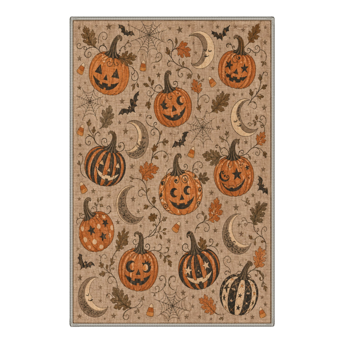 GENIMO 5'x7' Halloween Area Rug for Living Room, Washable Non Slip Soft Vintage Pumpkin Indoor Rug for Bedroom Dining Room Home Office, Antique Moss