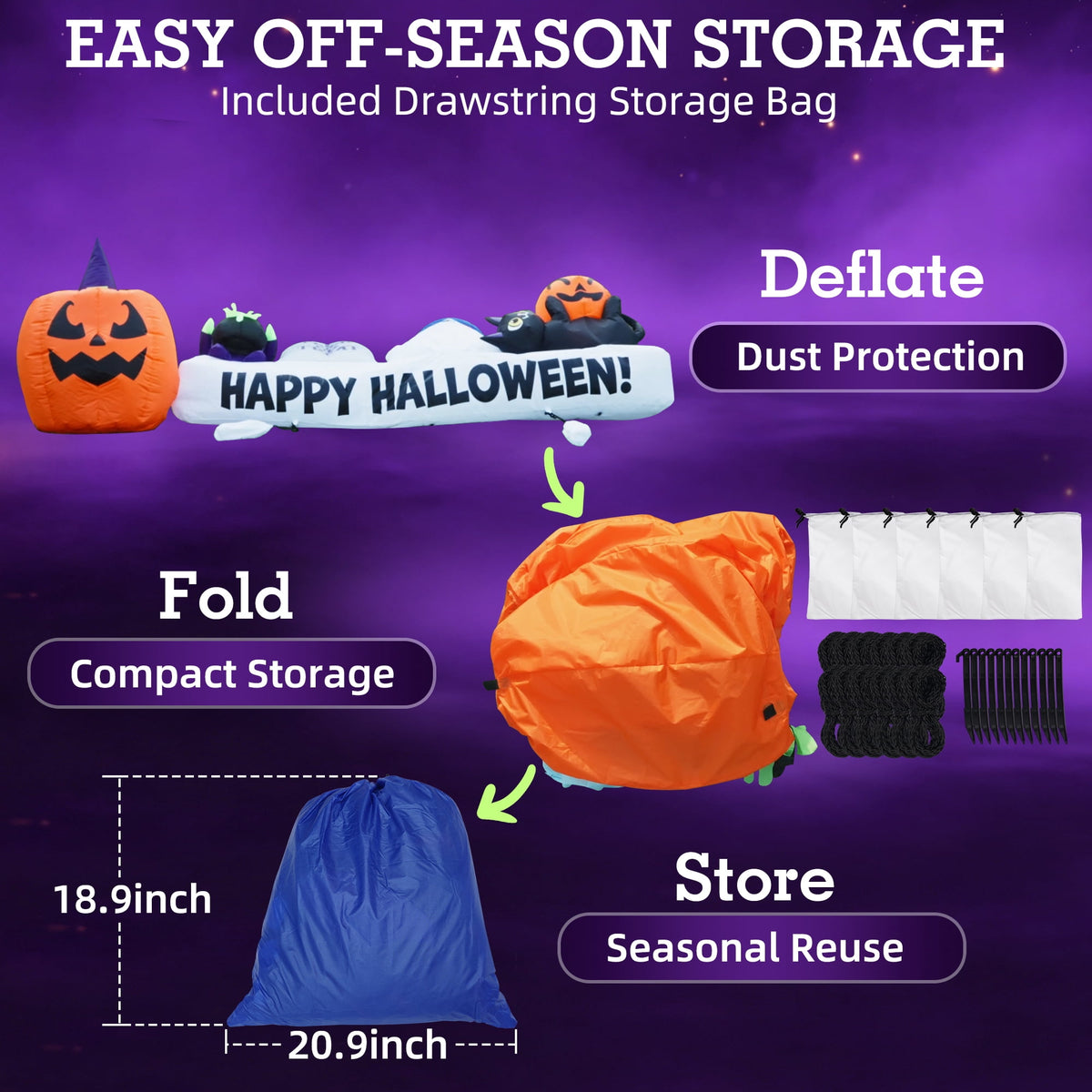 BSHAPPLUS® 9ft Halloween Inflatable Decorations,Blow up Yard Decor with Auto-Scaling Ghost in Pumpkin, Witch, Tombstone,Black Cat,Built-in LED,IP44 Waterproof for Outdoor Lawn Garden Party