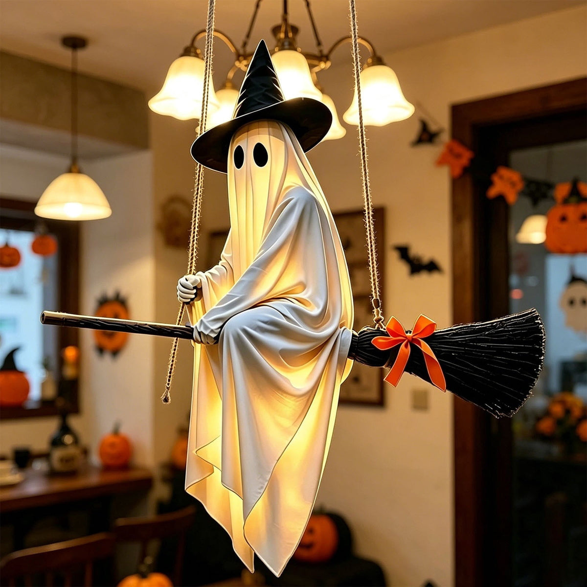 Lighted Halloween Ghost Candy Bowl, Cute LED Ghost Holding Pumpkin Candy Bucket for Trick or Treat, Outdoor Halloween Decorations for Front Porch, Indoor Yard Patio Halloween Decor