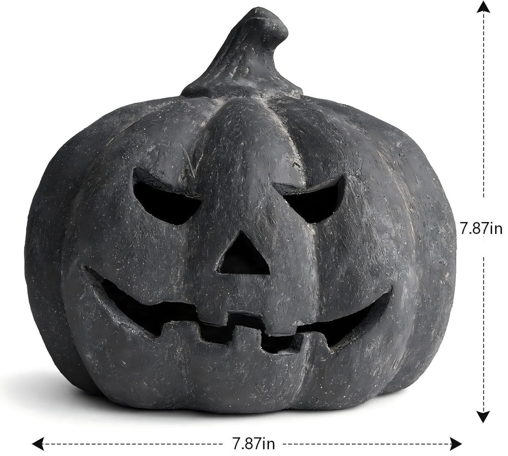 Halloween Decorations Outdoor - Fall Decor - 9.8"H Black Handmade Resin Jack O Lantern Pumpkin - Indoor Outside Gothic Festival House Centerpiece Decoration for Table Garden Living Room Mante