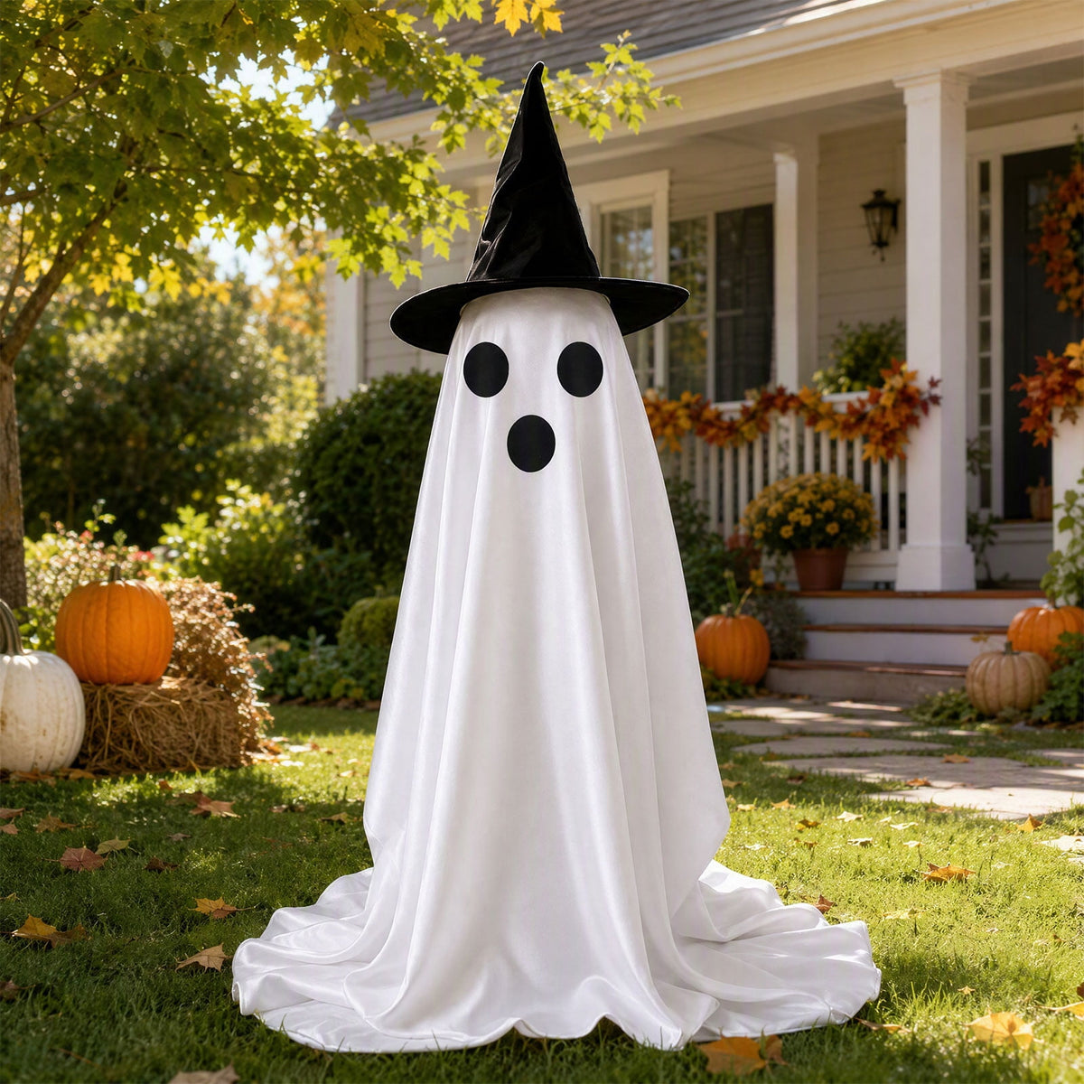 Tumao Halloween Decorations Outdoor, Light Up Spooky Ghosts Decoration, Cute Halloween Decorations Indoor, DIY Ghost Kit Decor with Emoji Stickers Witch Hat for Party, Yards, Porch, Gardens