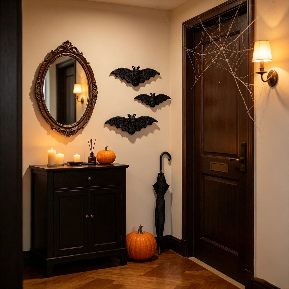 Black Rattan Wall Decoration, Halloween Wicker Bat Art, Indoor and Outdoor Festive Decor, Durable Plastic Material