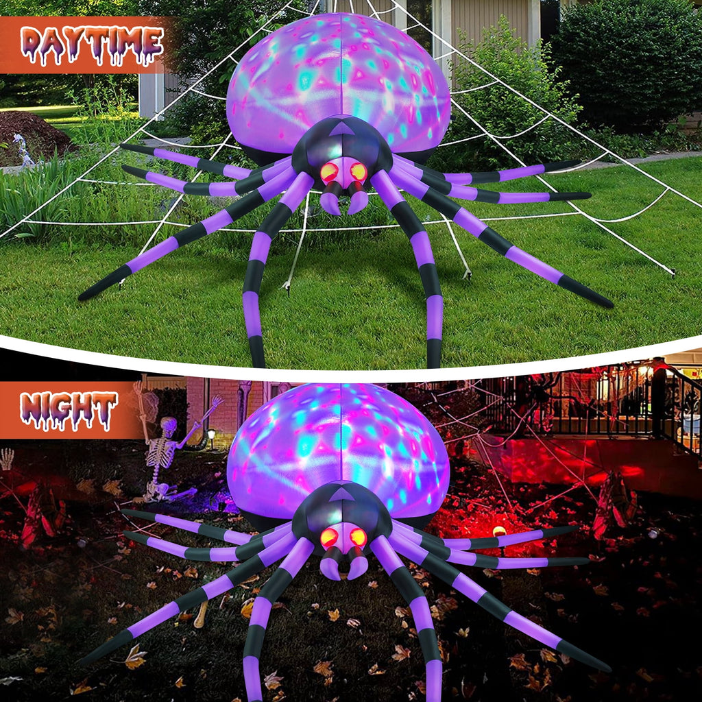 Yexmas 8FT Halloween Inflatables Outdoor Decorations Giant Spider Decorations with LED Lights and Air Pump Blow up Inflatable Green