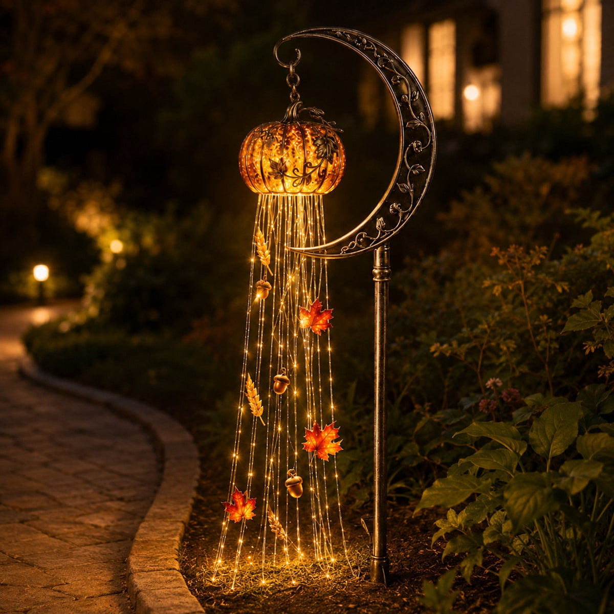 Halloween Solar Garden Stake Light,Metal Hanging Pumpkin Lantern Waterproof for Yard Lawn Proch