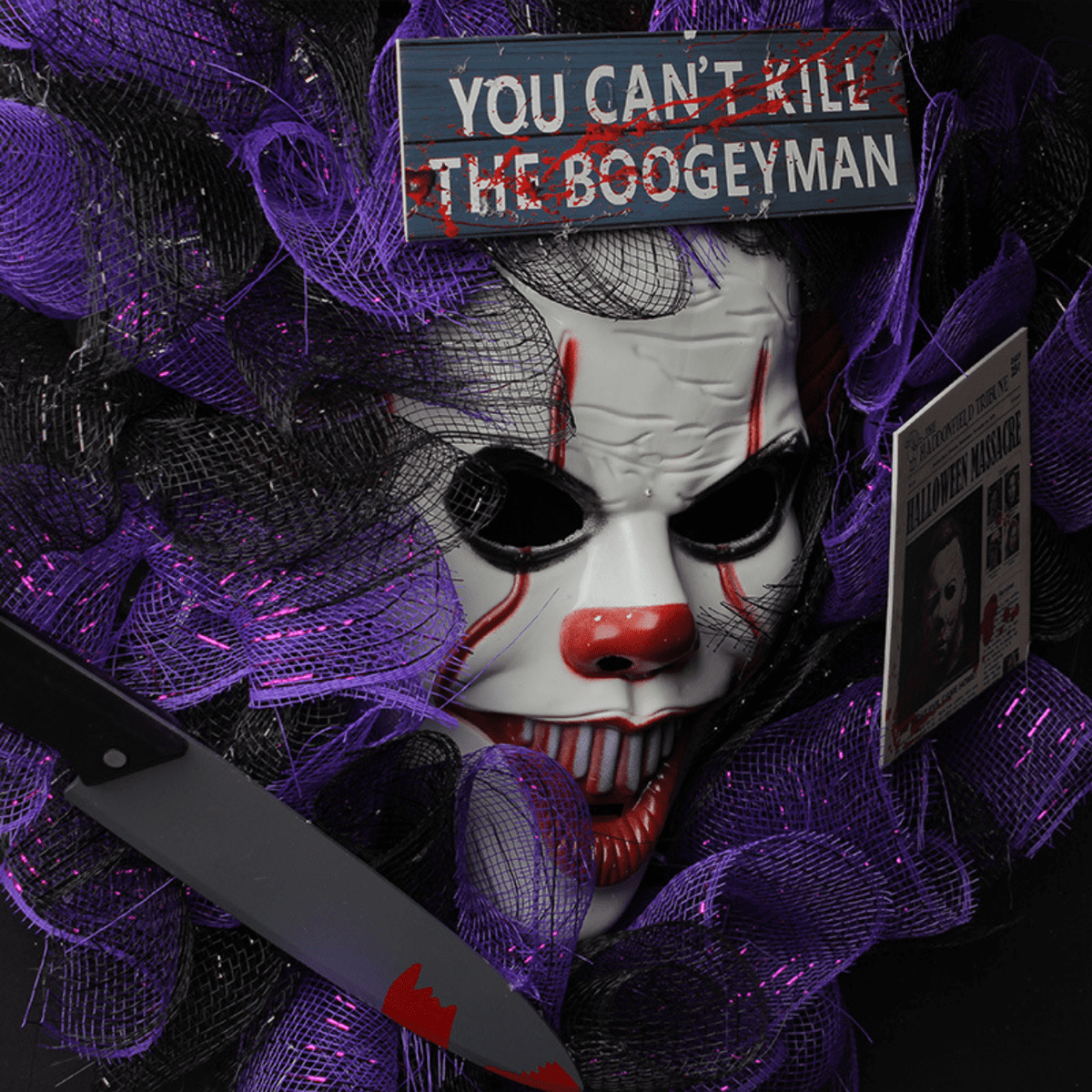 8 Side Halloween Decorative Joker, Purple Wreath, Artificial Party Wreaths, 1pc
