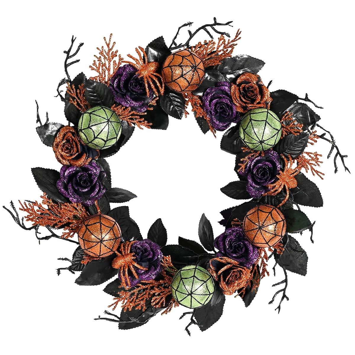 17.7 Inch Halloween Wreaths for Front Door, Spider Rose Wreaths for Indoor Outdoor Window Proch Wall Home Halloween Decoration