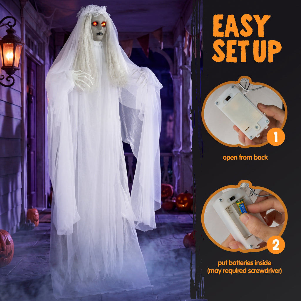 Joyfy Halloween Decorations Outdoor, 72"(6ft) Light Up Animated Scary Decorations Pumpkin Ghost with Sound Activation,Animatronics Pumpkin Decorations for Haunted House Prop Yard Decor