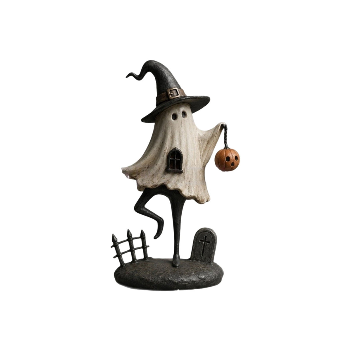Halloween Ghost Figurine, Ghost Girl with Pink Bow & Hot Drink, Funny Ghost Statue Halloween Decor for Gift, Cute Spooky Tabletop Ornament for Home, Mantle, Desk & Party Decoration