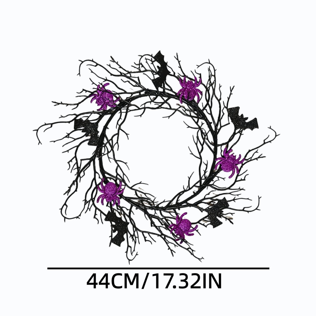 17" Halloween Wreaths for Front Door,Black Bats and Purple Spider Wreath,Spooky Gothic Outdoor Halloween Decoration For Halloween Party,Outdoor/Indoor Porch,Home Holiday Decor