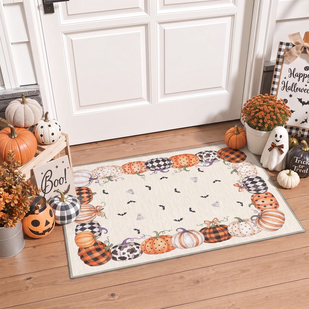 KUETH 3'x5' Halloween Machine Washable Area Rug, Non-Slip Rugs for Living Room, Bedroom and Dining Room, Orange
