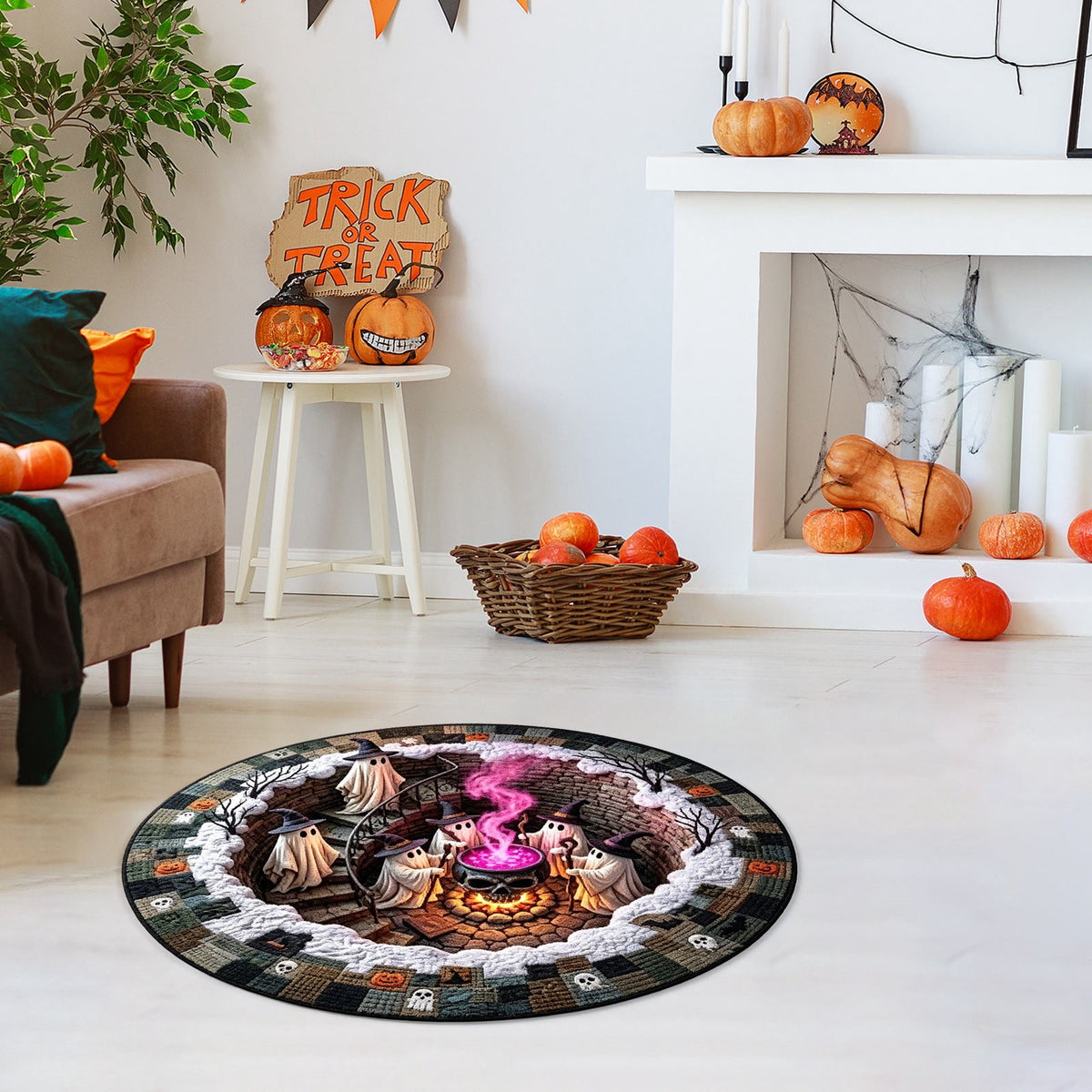 Clearance Hotyverty 3D Halloween Round Rug Halloween Ghost Pumpkin Quilted Round Mat, Halloween Quilted Round Rug 3D Illusion, Soft & Durable Fabric Non-Slip Modern Home Decor (40cm/15.75in, A)