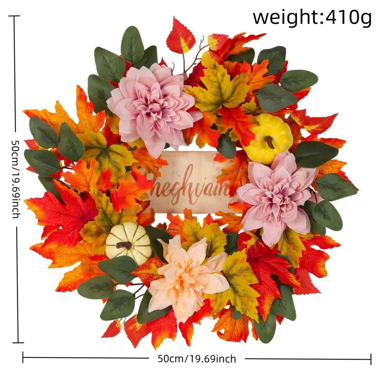 ICQOVD Halloween Pumpkin Maple Leaf Wreath with Skeleton Ornament Orange Black Bow Front Door Hanging Fall Home Decoration 15.75*15.75*3.15IN
