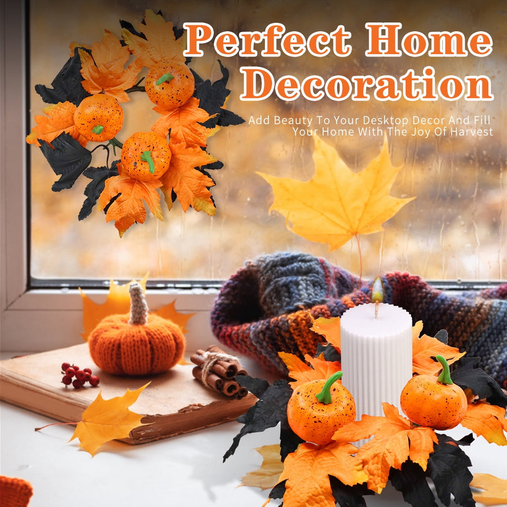 Halloween Candle Ring Wreath Halloween Table Centerpiece Black Orange Spooky Table Top Decoration Small Taper/Pillar Candle Rings Center for Party Favors 4 Pcs Design1