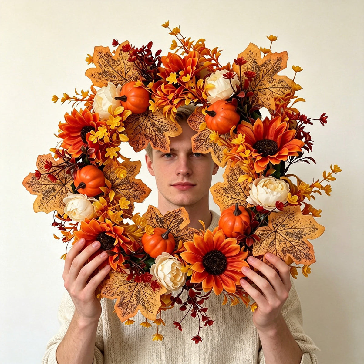 Fall Wreaths for Front Door, Farmhouse Autumn Wreath with Pumpkin Decorations, Fall Door Wreath Outdoor Indoor Thanksgiving Harvest Fall Decor