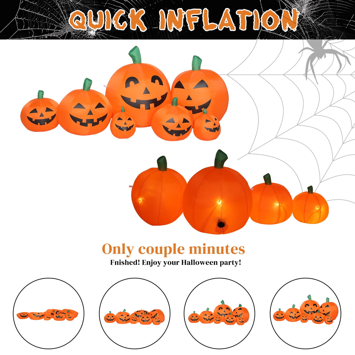 Zimtown 8 FT Halloween Inflatables Pumpkin, Halloween Decoration 5 Blow up Pumpkins,Ghost w/ Build-in LEDs for Halloween Party