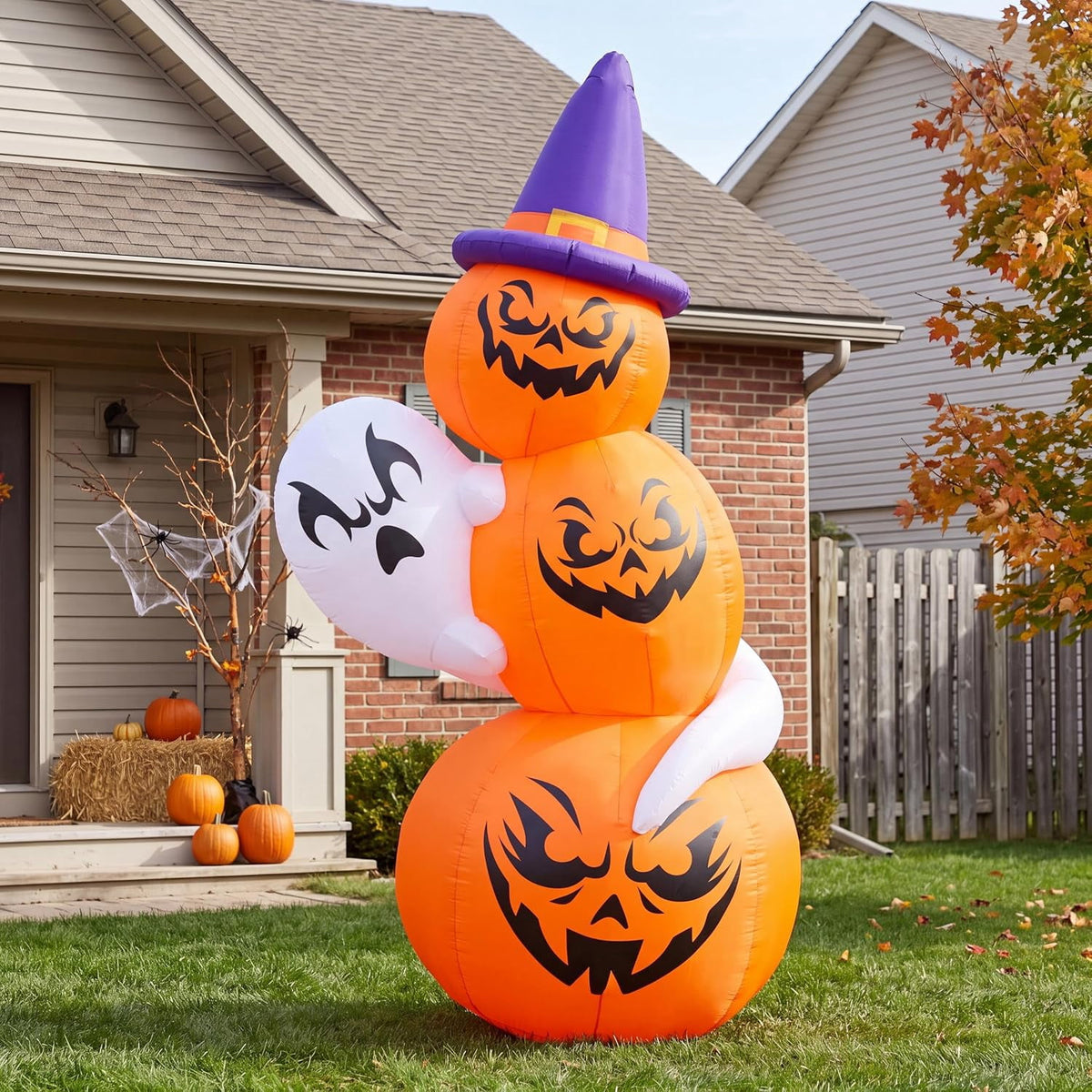 Joyfy 6 FT Halloween Inflatables Stacked Pumpkins with Build-in LEDs for Porch,Halloween Pumpkin Decor Blow up Yard Decorations