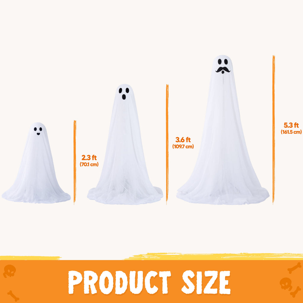 Joyfy 47"Cute Ghost Dog Halloween Decoration Outdoor, Reusable Spooky Standing Dog with Stakes, Soft White Light LED & 6 Hours ON + 18 Hours OFF Timer, Adorable Halloween Decor for Front Porch Yard