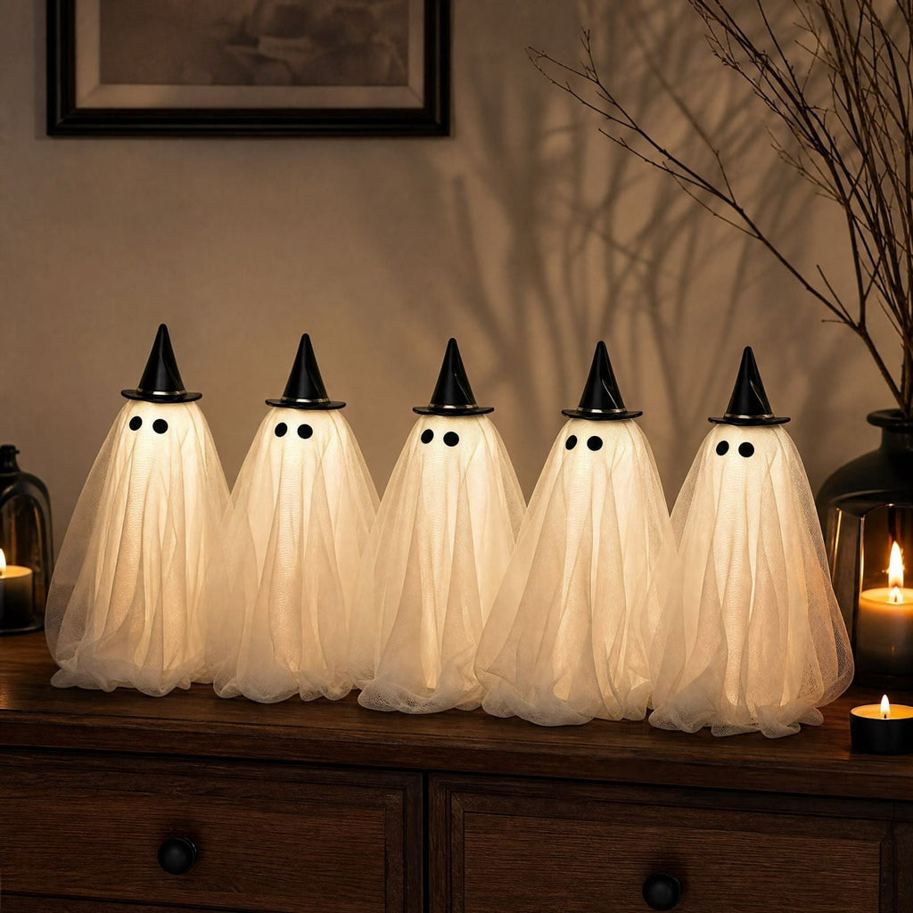 Lighted Halloween Ghost Candy Bowl, Cute LED Ghost Holding Pumpkin Candy Bucket for Trick or Treat, Outdoor Halloween Decorations for Front Porch, Indoor Yard Patio Halloween Decor