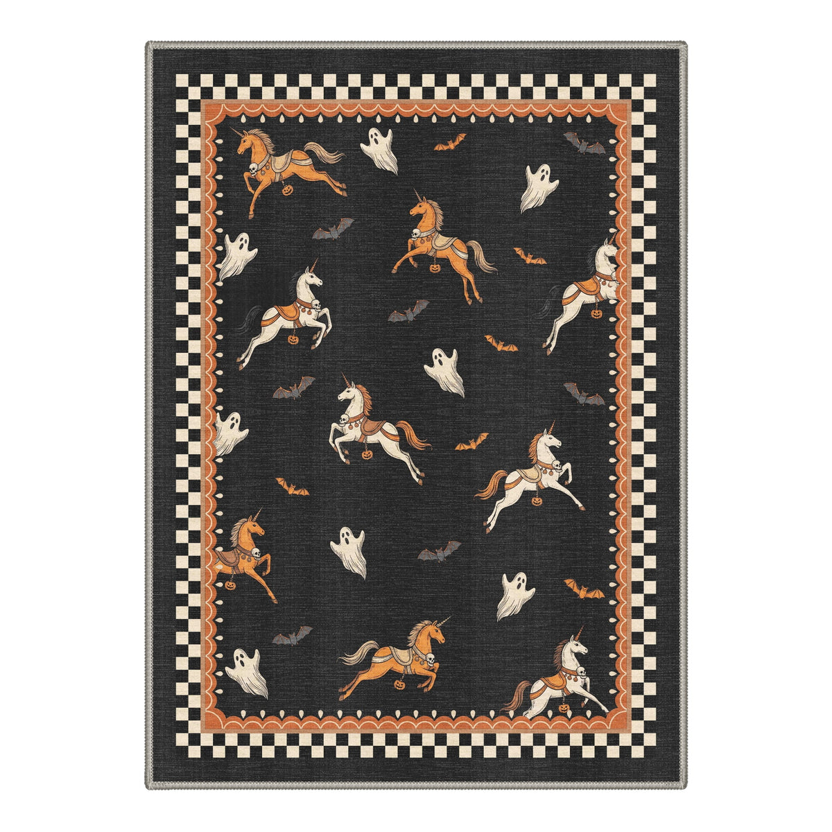 GENIMO 5'x7' Halloween Area Rug for Living Room, Washable Non Slip Soft Vintage Pumpkin Indoor Rug for Bedroom Dining Room Home Office, Antique Moss
