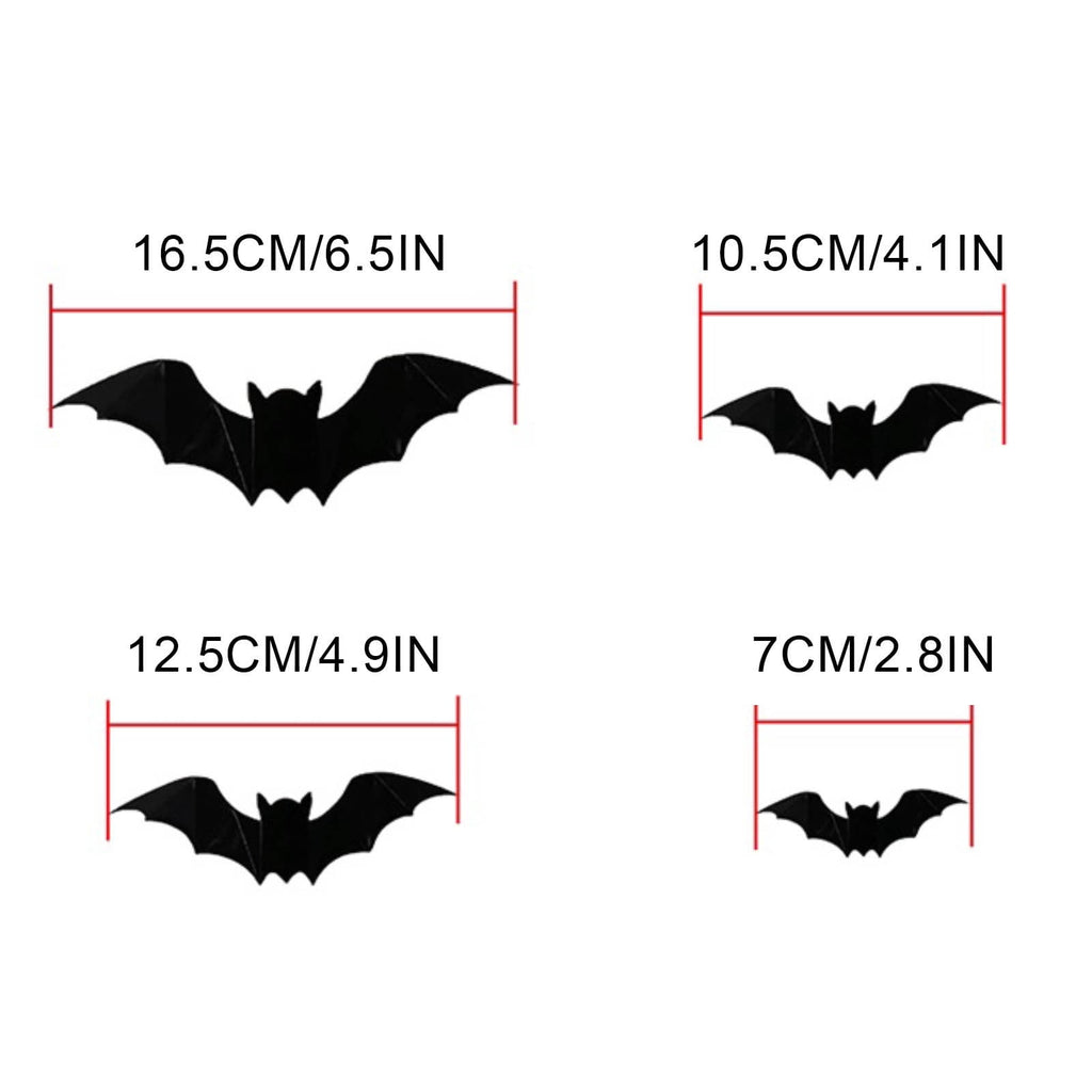 Moocorvic 16PC Halloween 3D Bats Decoration For Home Decor DIY Wall Decal Bathroom Indoor Hallowmas Party Supplies ,4 Different Sizes Realistic PVC Scary Black Sticker