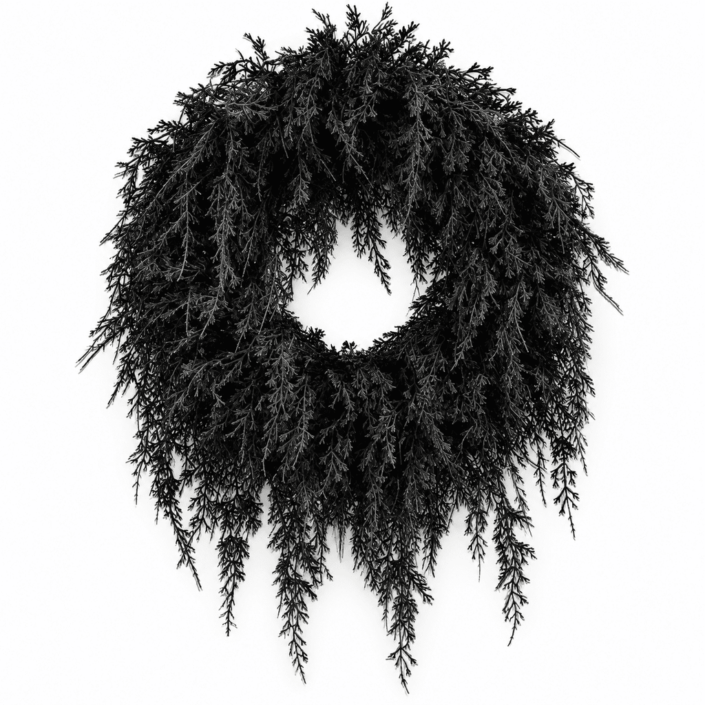 Kuokaa Black Twig Halloween Wreath with Wispy Branches and Bare Dark Silhouette, Round Front Door Decoration Spooky Gothic Fall Porch or Wall Decor