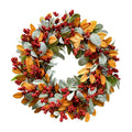18 Inch Autumn Wreath for Front Door with Lamb Ear Leaves and Red Berries Artificial Fall Decor for Thanksgiving Halloween Harvest Festival Farmhouse Home Outdoor Indoor Window Wall Decorations