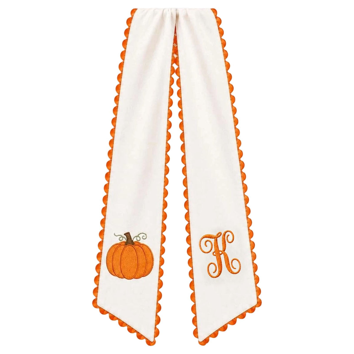 erdimoy Fall Pumpkin Monogram Wreath Sash, 50 Inch Embroidered Wreath Ribbon with Pom Pom Trim, Autumn Harvest Front Door Wreath Decor for Thanksgiving Halloween