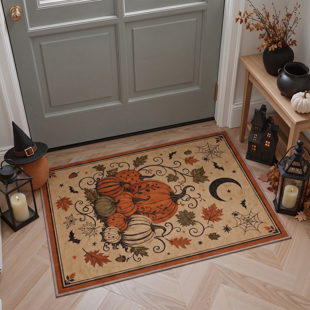 GENIMO 5'x7' Halloween Area Rug for Living Room, Washable Non Slip Soft Vintage Pumpkin Indoor Rug for Bedroom Dining Room Home Office, Antique Moss