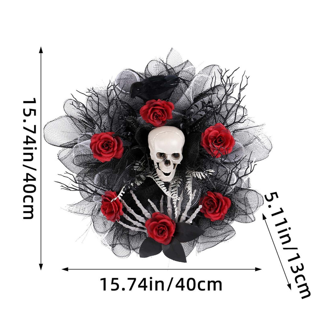 Halloween Artificial Rose Flower with Skull Head, Fake Silk Rose Bouquet, Red or Black Roses with Mini Skull