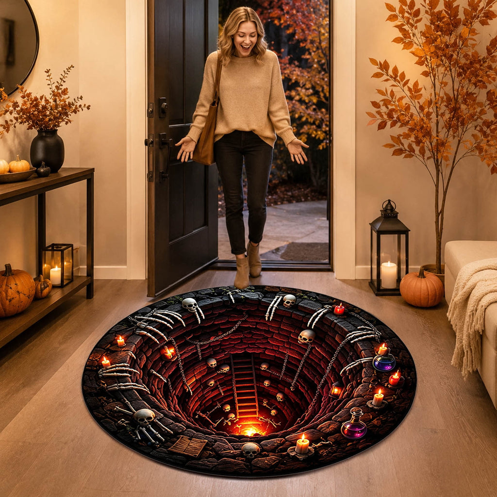 Win s Way 3D Illusion Round Halloween Rug Optical Illusion Doormat Non- Washable Entryway Decor Spooky Fall Front Door Mat for Party Decoration Available in 15.8/23.6/31.5 Inch