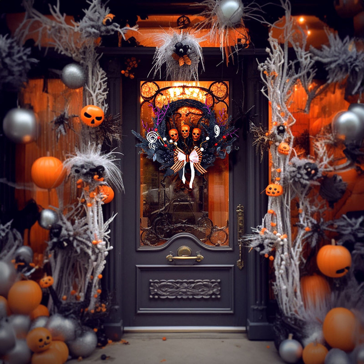 XGFHYJEH Halloween Skeleton Wreath, Halloween Wreaths for Front Door, Halloween Decorations, Halloween Home Wall Decor Ornaments