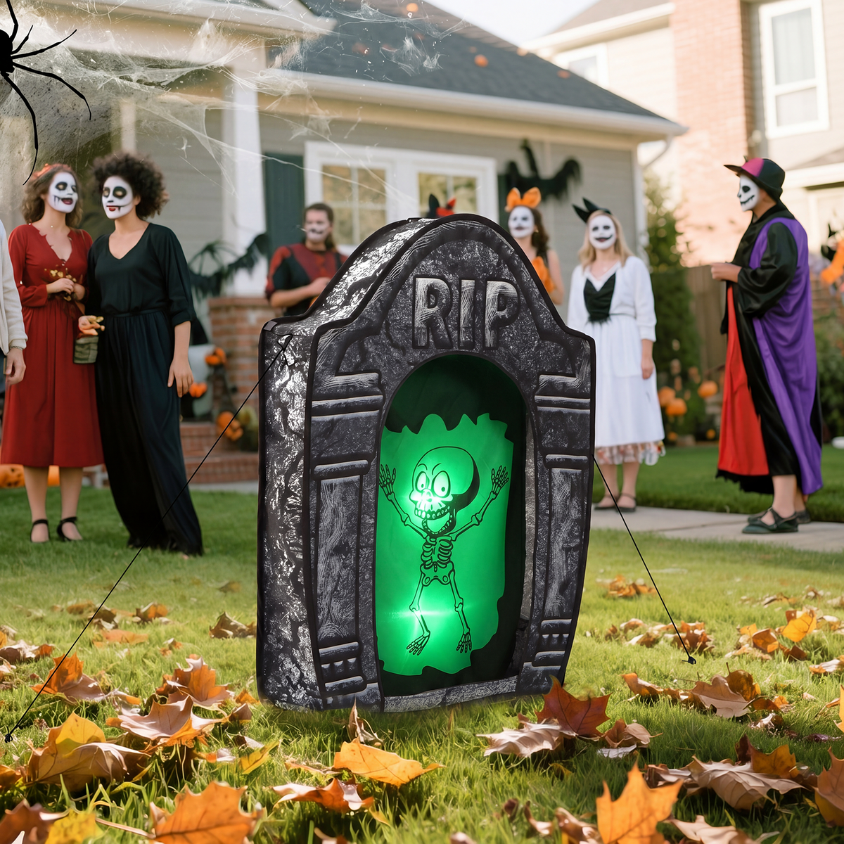 Toiyjofe 3.5ft Large Halloween Tombstone Decoration with LED Skull Eyes, Battery Powered Foldable Graveyard Decor for Lawn, Garden & Haunted House