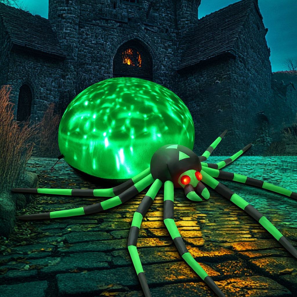 Yexmas 8FT Halloween Inflatables Outdoor Decorations Giant Spider Decorations with LED Lights and Air Pump Blow up Inflatable Green
