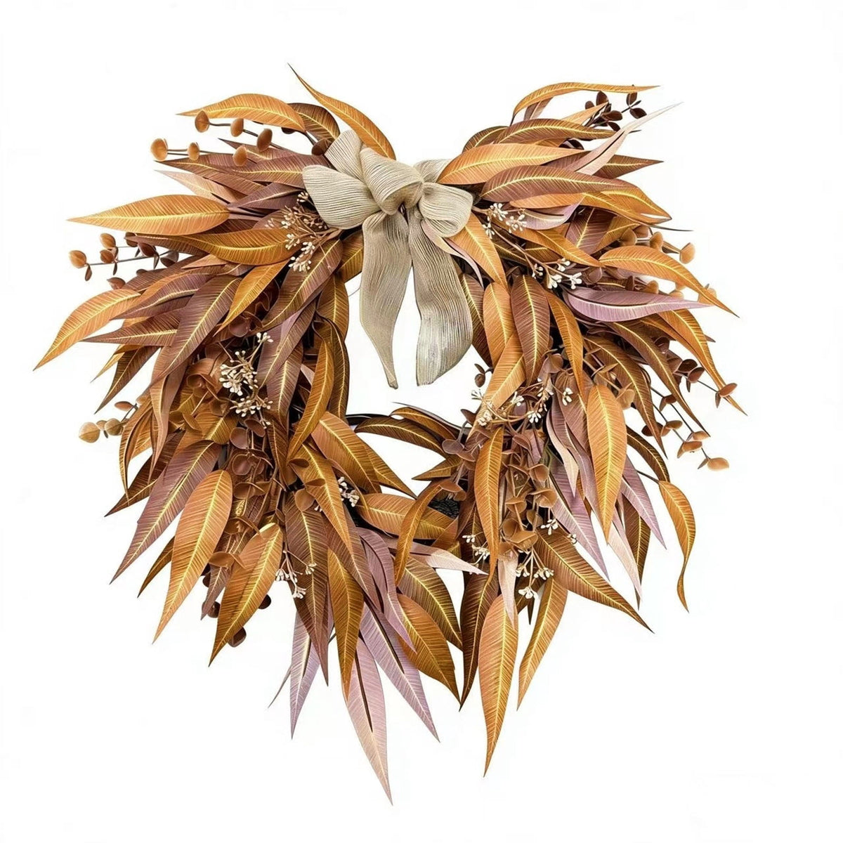 20" Fall Thanksgiving Wreath for Front Door - Artificial Harvest Autumn Foliage Wreath with Bow, Halloween Rustic Farmhouse Wall & Mantle Holiday Decor for Indoor Outdoor