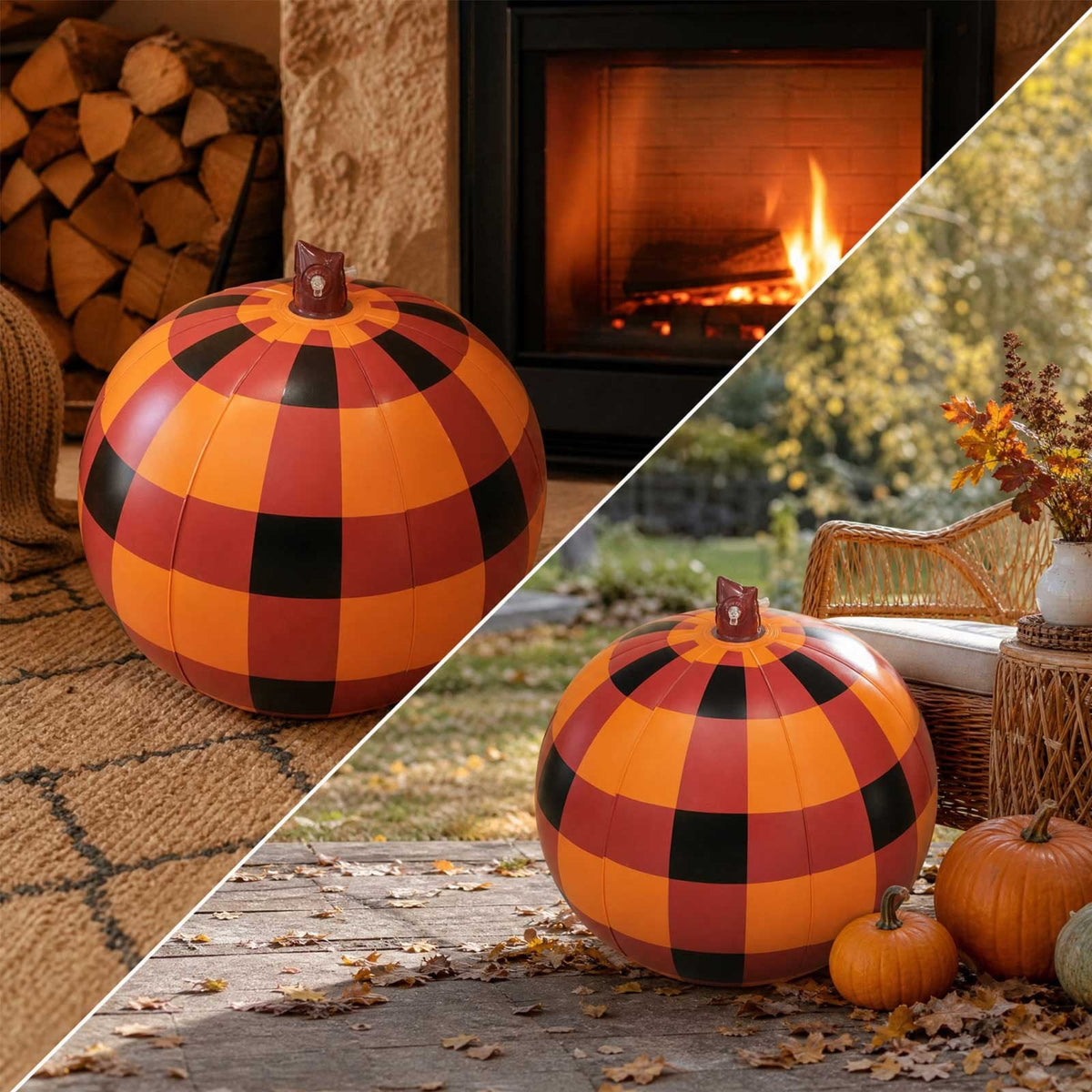 HHJZPR Halloween Pattern Pumpkin Foil Mylar Balloons, Striped Polka Dot Buffalo Plaid Inflatable Pumpkin Ornaments, Fall Farmhouse Party Yard Table Decor Ball
