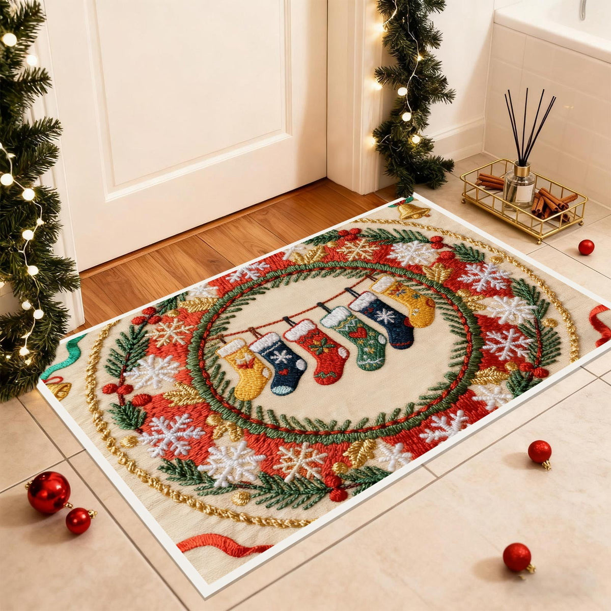 Tupukom Under 5 Dollars Christmas Welcome Doormat Front Door Mat Indoor Outdoor Entrance Floor Mats Non-Slip Washable Christmas Home Decor 16" x 24" Inch