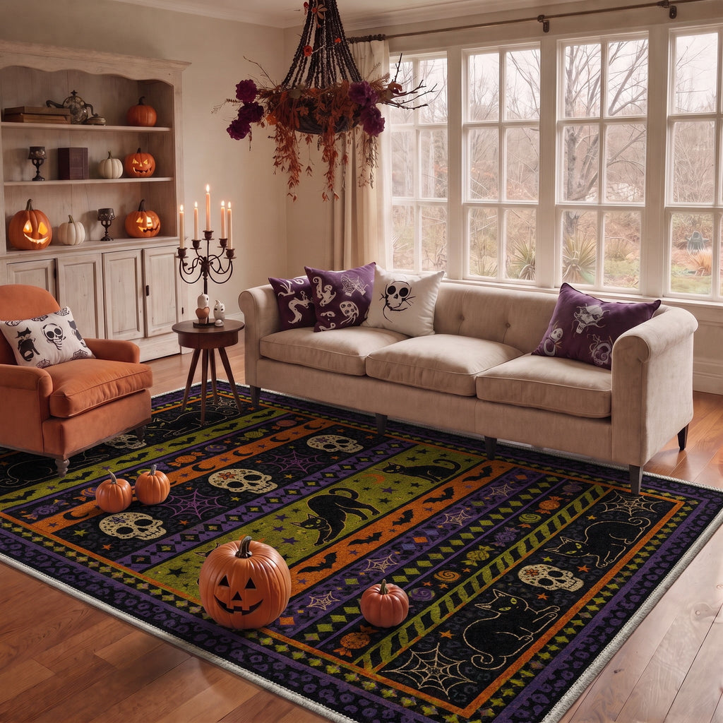 KUETH 3'x5' Halloween Machine Washable Area Rug, Non-Slip Rugs for Living Room, Bedroom and Dining Room, Orange