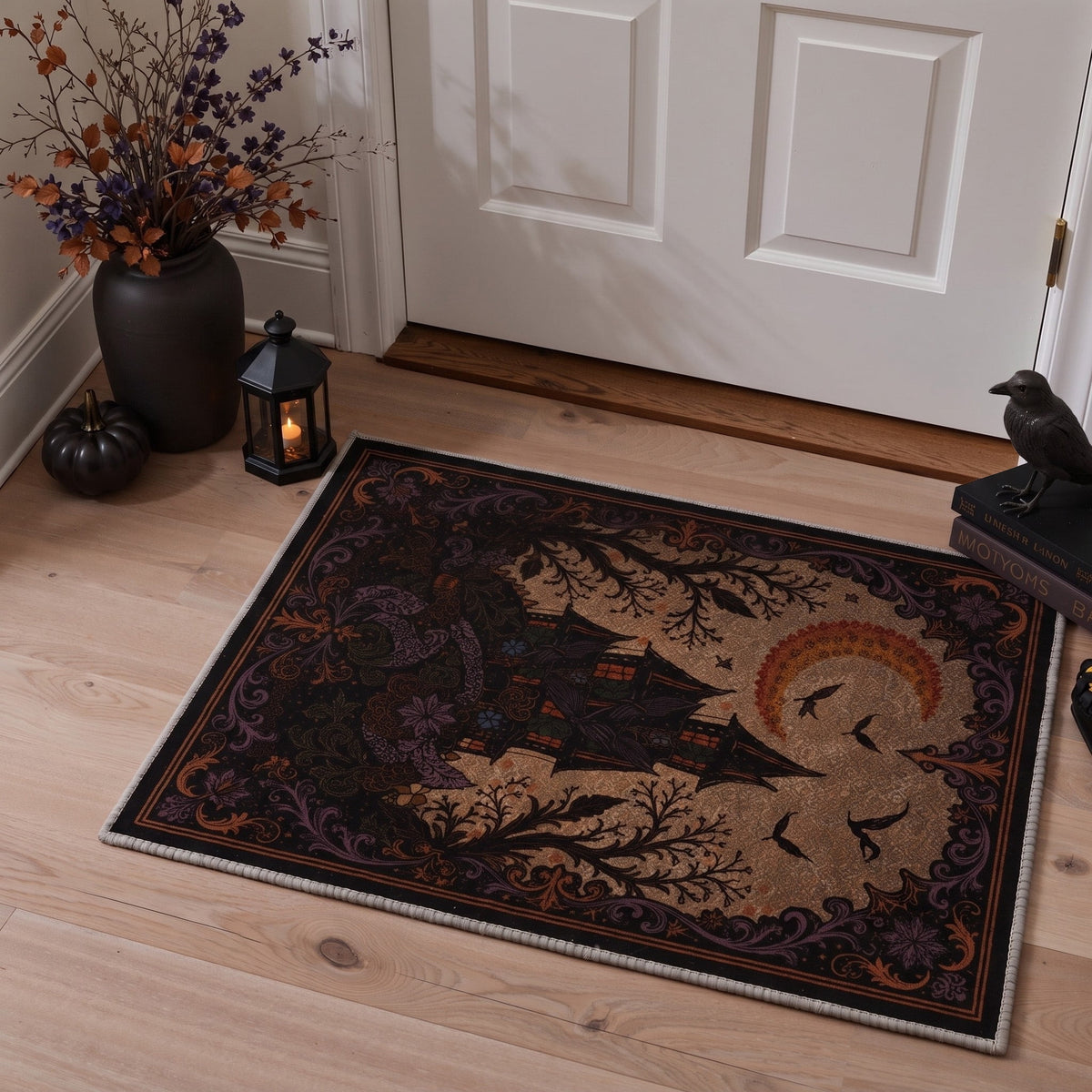 GENIMO 5'x7' Halloween Area Rug for Living Room, Washable Non Slip Soft Vintage Pumpkin Indoor Rug for Bedroom Dining Room Home Office, Antique Moss