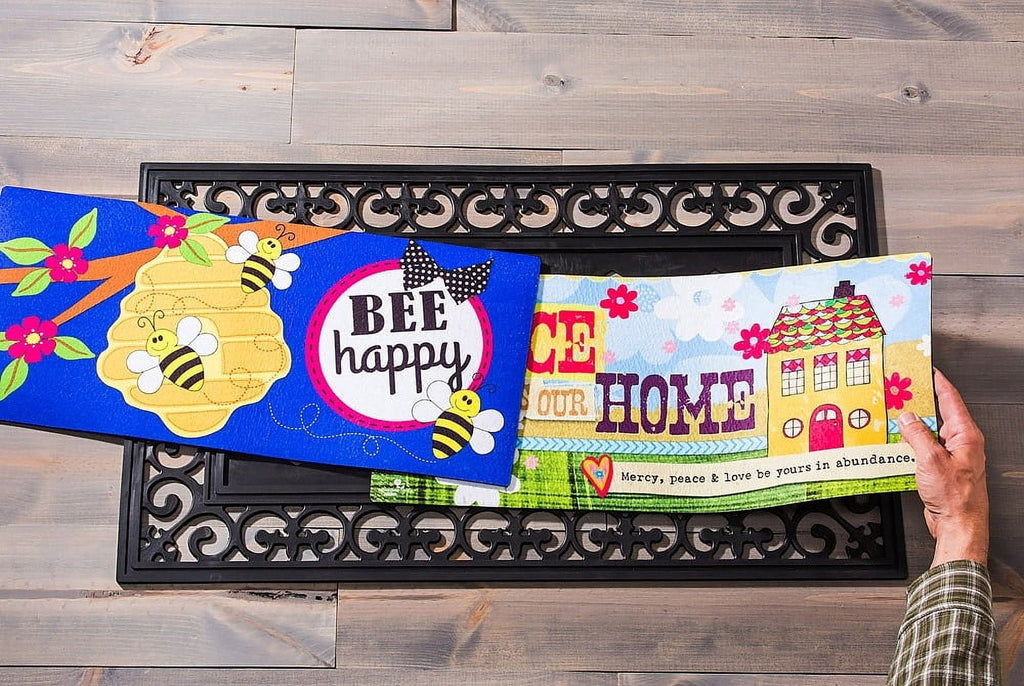 Evergreen Indoor Outdoor Doormat Bundle Set of 5 - Frame and 4 Welcome Seasonal Inserts Halloween Christmas Thanksgiving