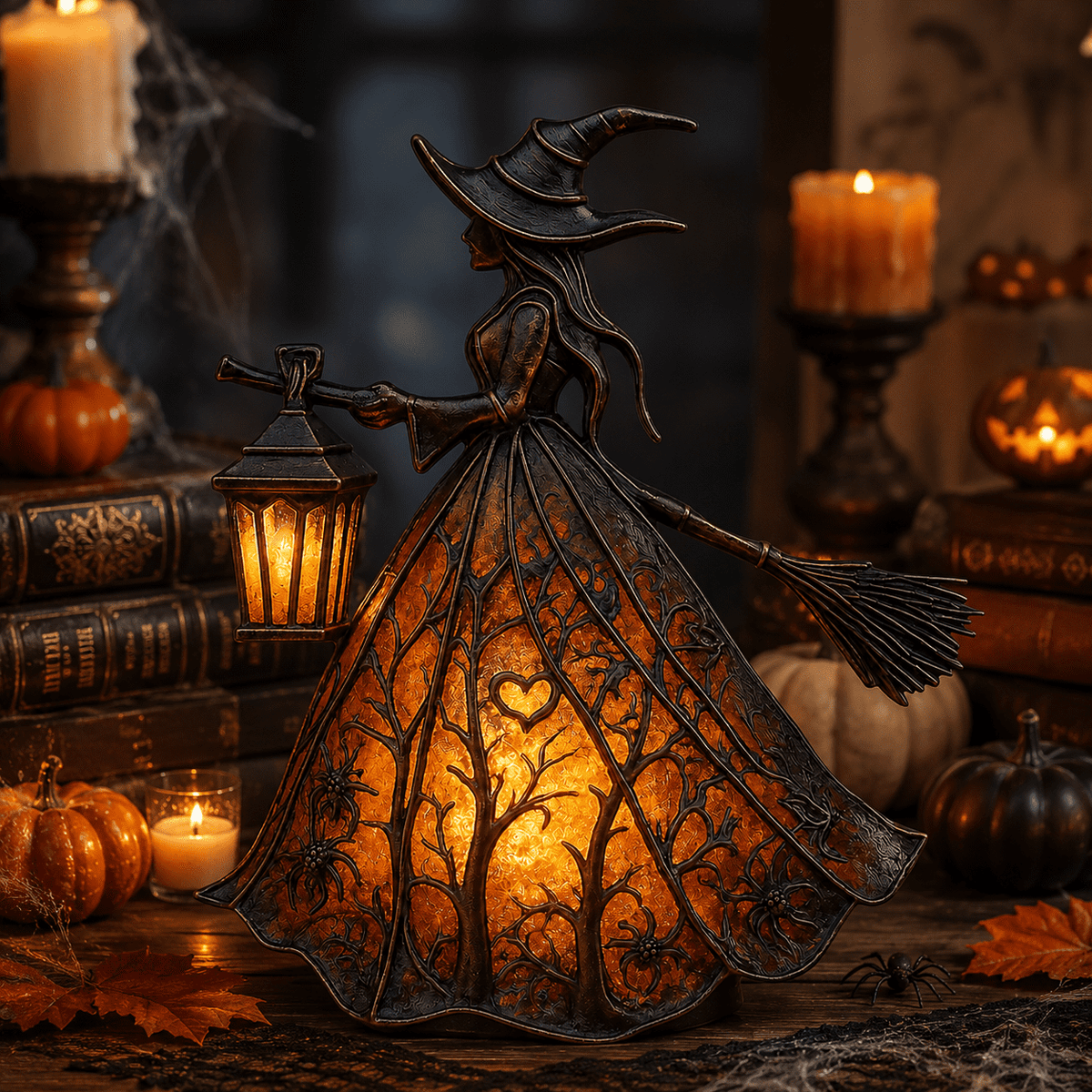 Diceymbol 11.81 Inch Halloween Ghost Night Light, Witch Hat Ghost Lamp with Jack O Lantern, Halloween Decorations Indoor for Table Mantel Party Decor