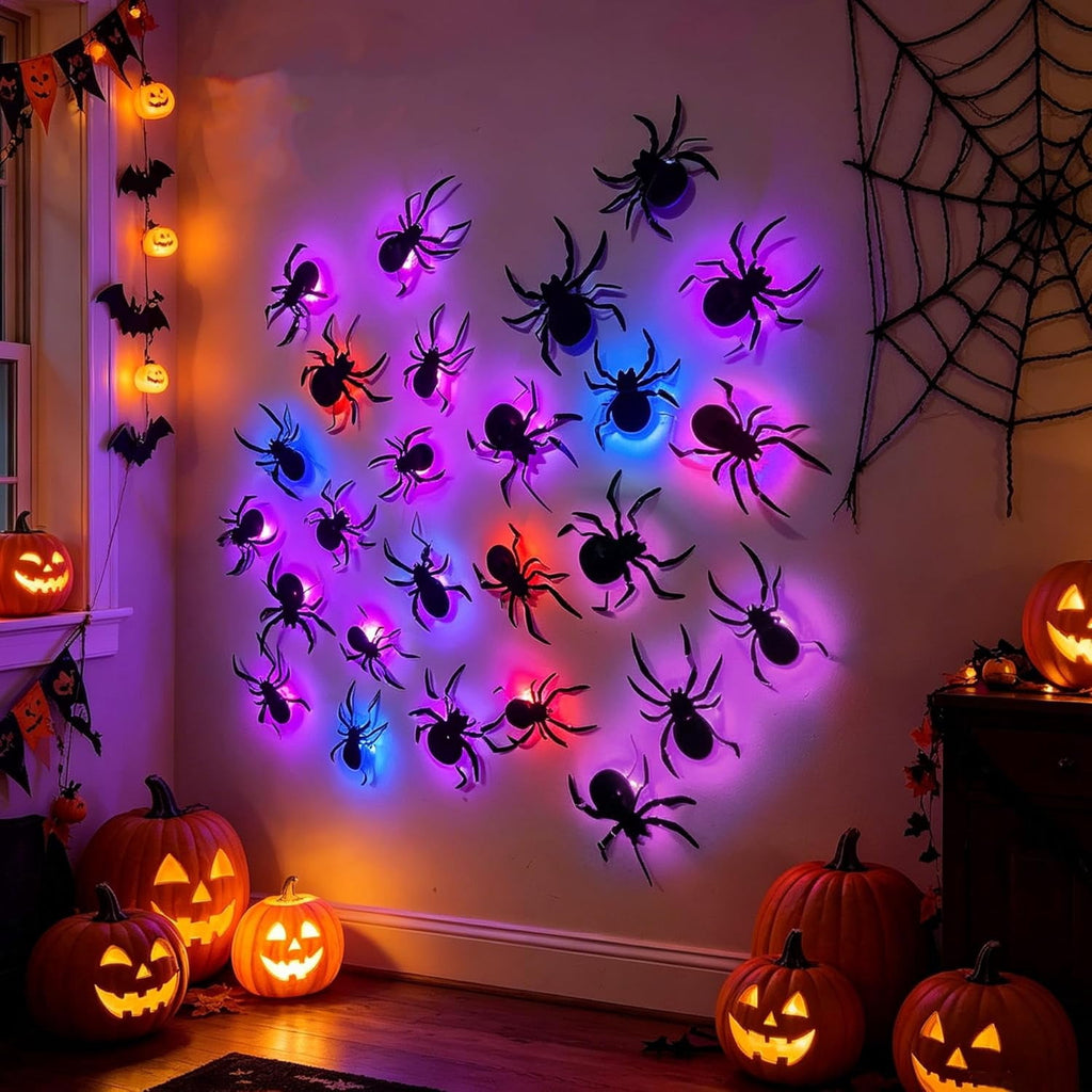 CQHVKQ 36 PCS Halloween Bats Decorations, Realistic 3D LED Bats Wall Stickers Decor, Assorted Size Removable Lighted PVC Bats DIY Wall Sticker for Halloween Party, Bedroom, Home, Indoor and Outdoor